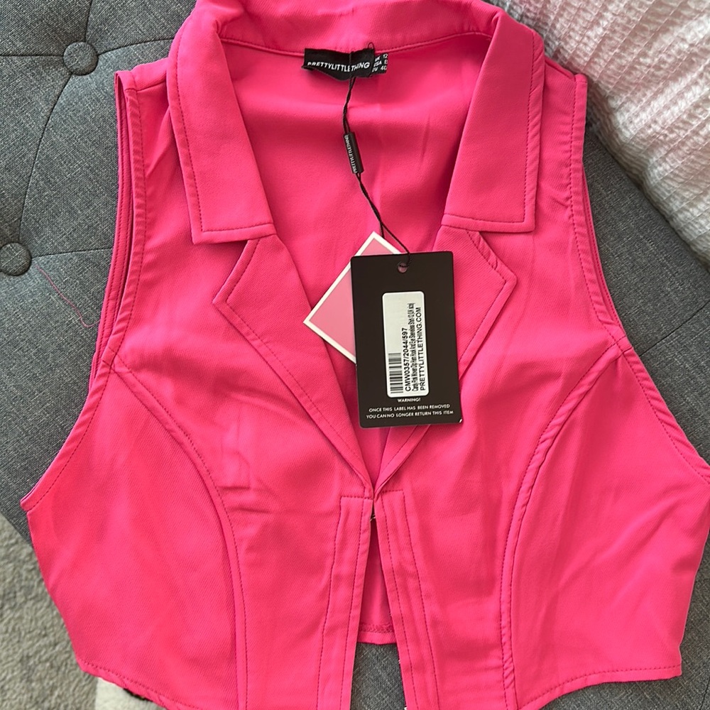 Candy Pink Woven Dip Hem Hook And Eye Sleeveless Shirt